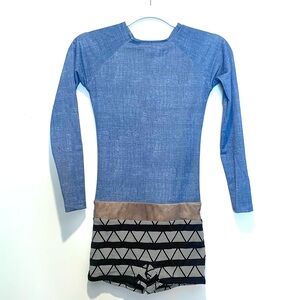 Seea Swami’s Blue Brown Black Geometric Wetsuit Rashguard Shorts Long Sleeve